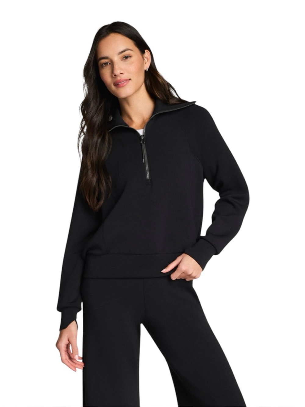 Spanx Air Essentials Half Zip Lightweight Sweatshirt Womens Large Black